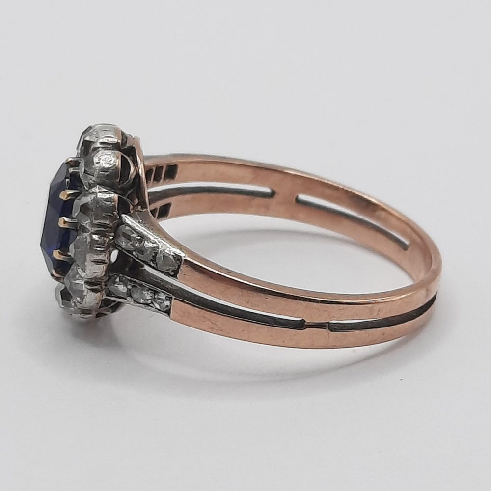 Antique French 1.07ct Sapphire and Diamond Cluster Dress Ring