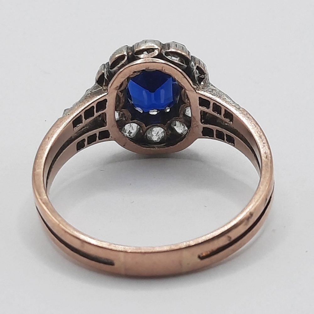 Antique French 1.07ct Sapphire and Diamond Cluster Dress Ring