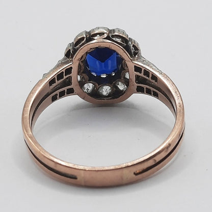 Antique French 1.07ct Sapphire and Diamond Cluster Dress Ring