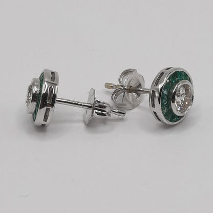 Emerald and Diamond Target Cluster Earrings