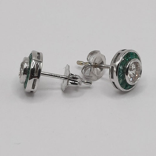 Emerald and Diamond Target Cluster Earrings