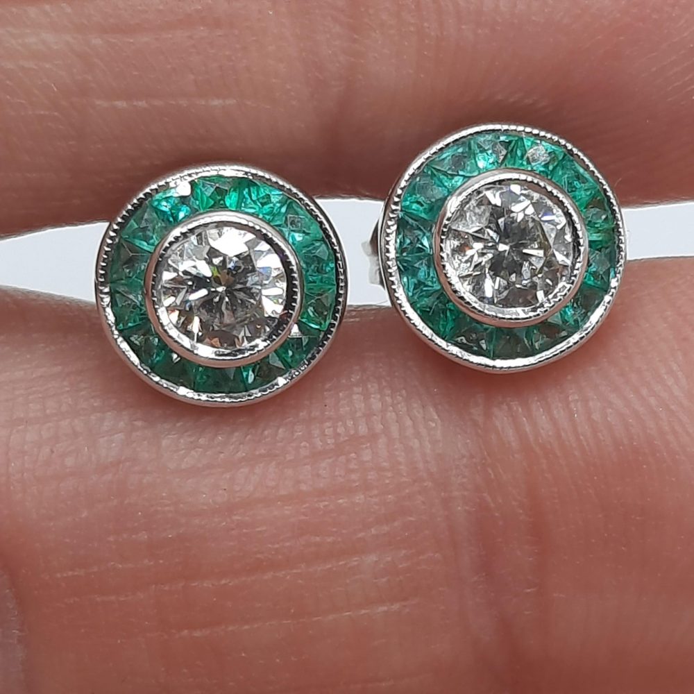 Emerald and Diamond Target Cluster Earrings
