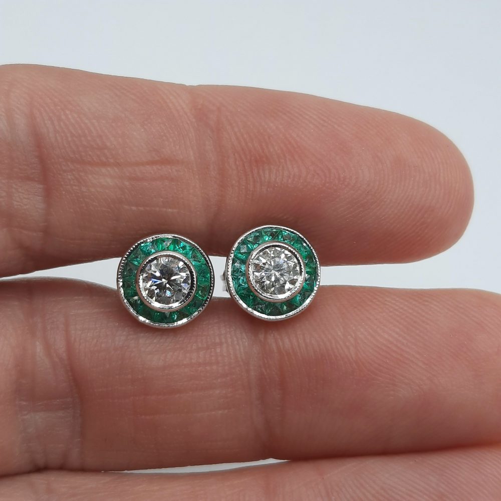 Emerald and Diamond Target Cluster Earrings