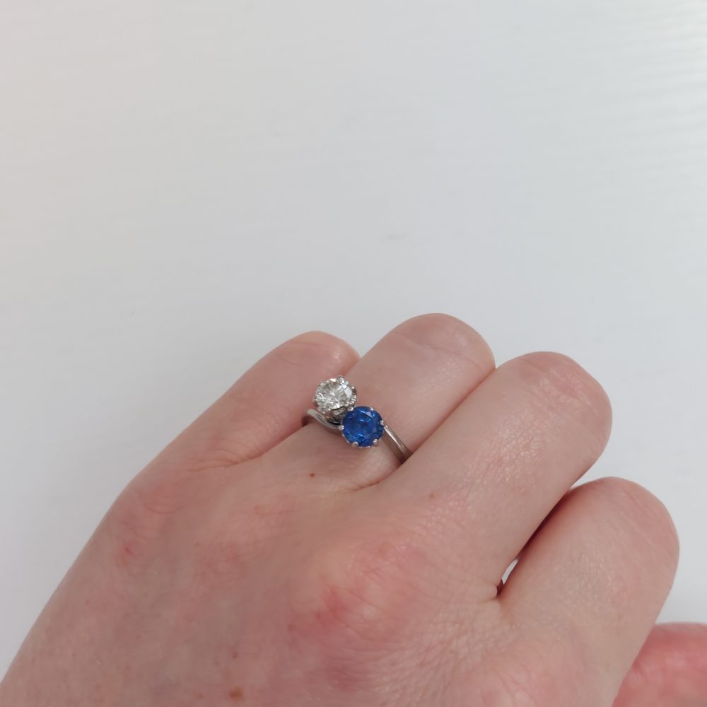 Art Deco Antique Sapphire and Diamond Crossover Ring