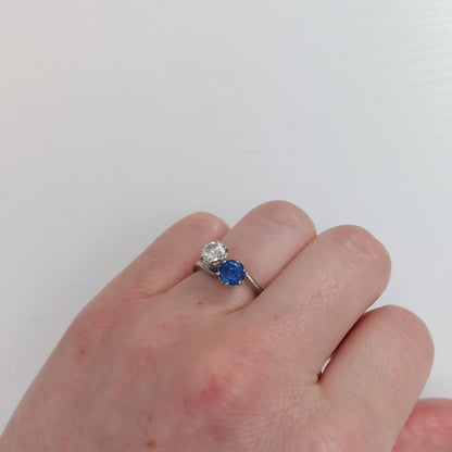 Art Deco Antique Sapphire and Diamond Crossover Ring