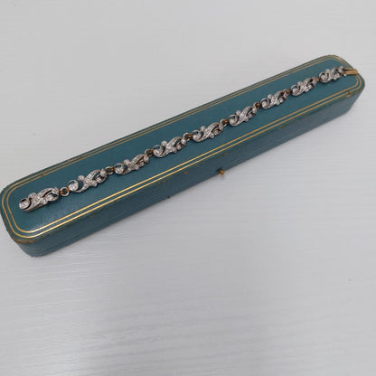 Antique Victorian Scrolled Diamond Bracelet in Silver on Gold