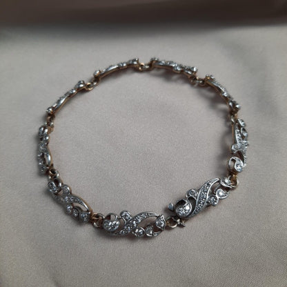 Antique Victorian Scrolled Diamond Bracelet in Silver on Gold