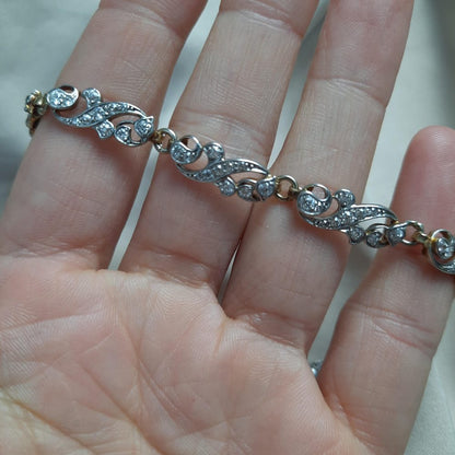 Antique Victorian Scrolled Diamond Bracelet in Silver on Gold