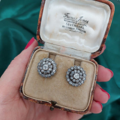 Antique Early Victorian Old Cut Diamond Coronet Cluster Earrings 2.28cts