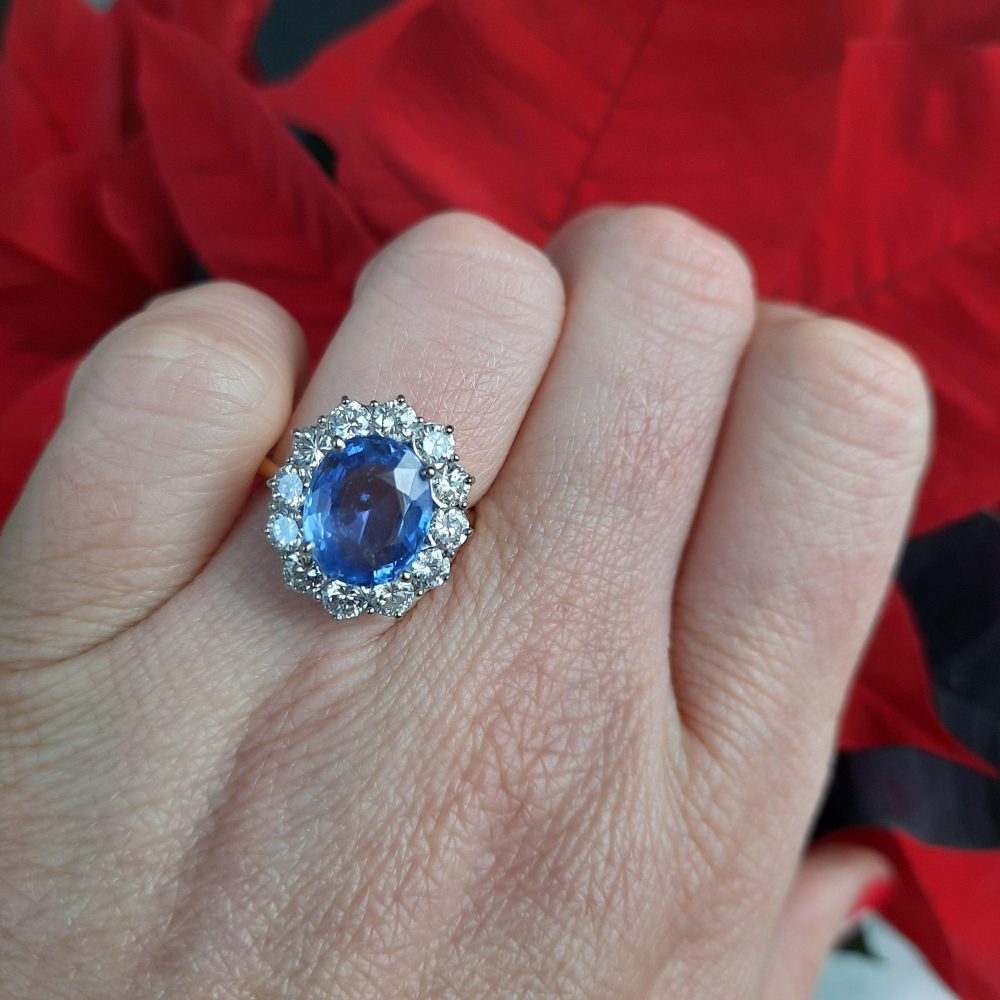 4ct Sapphire and Diamond Cluster Ring