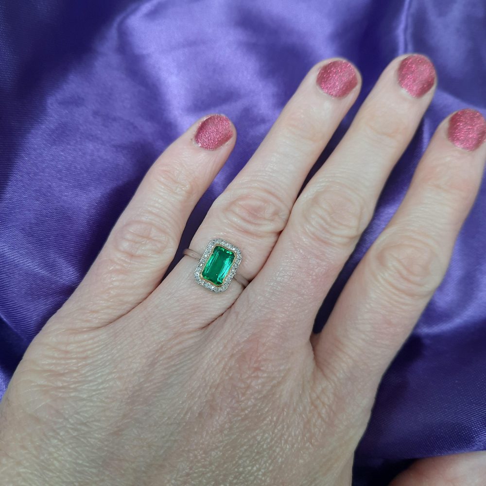 Art Deco Emerald and Diamond Cluster Ring