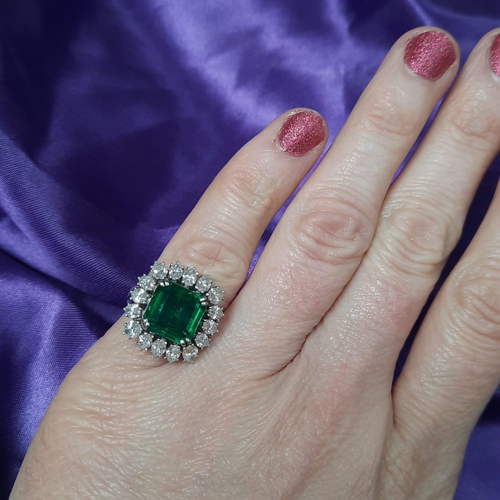 4.44ct Zambian Emerald and Marquise Diamond Cluster Ring