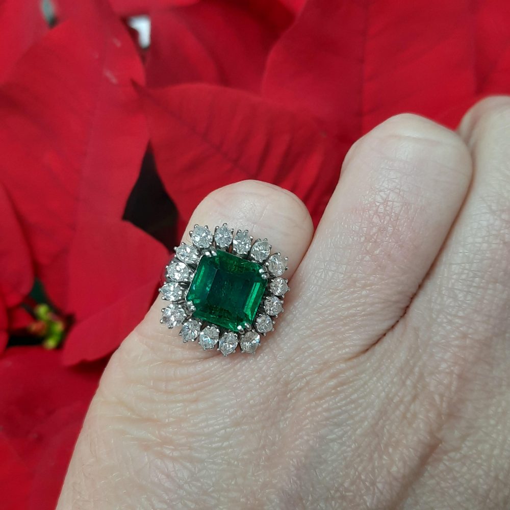 4.44ct Zambian Emerald and Marquise Diamond Cluster Ring