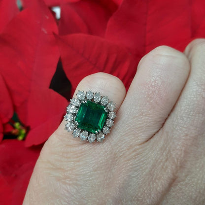 4.44ct Zambian Emerald and Marquise Diamond Cluster Ring