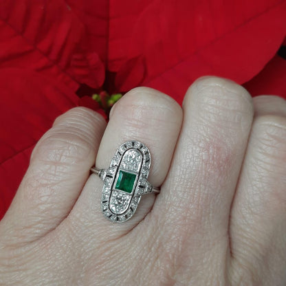Art Deco Emerald and Diamond Plaque Ring