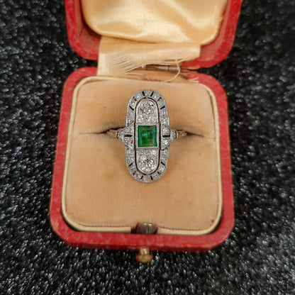 Antique Emerald and Diamond Plaque Ring