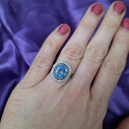 Natural No Heat 5ct Ceylon Sapphire and Diamond Cluster Dress Ring