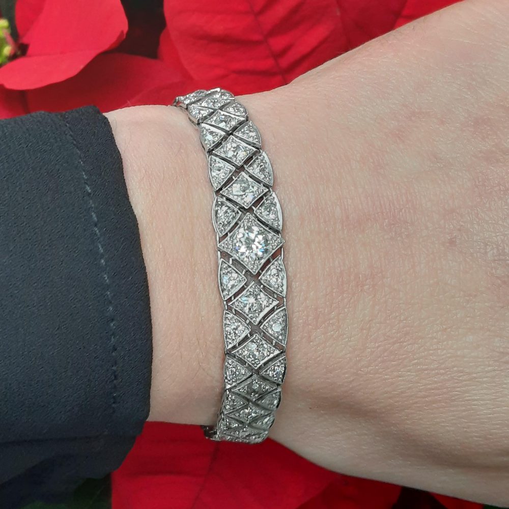 Art Deco Articulated 8.5ct Diamond Bracelet in Platinum