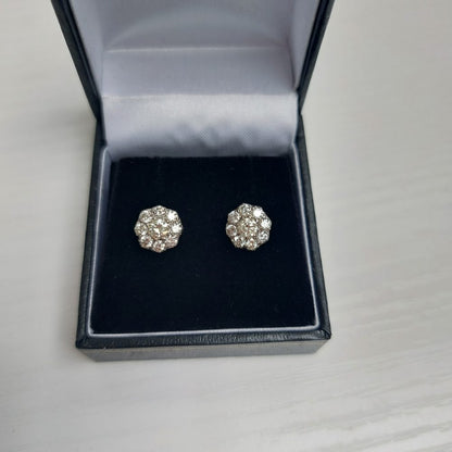 Vintage 1.20ct Old Cut Diamond Floral Cluster Stud Earrings