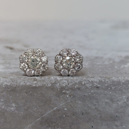 Vintage 1.20ct Old Cut Diamond Flower Cluster Stud Earrings
