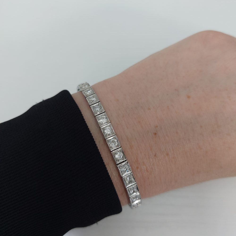 Art Deco Diamond and Platinum Line Bracelet, 5.00 carat total