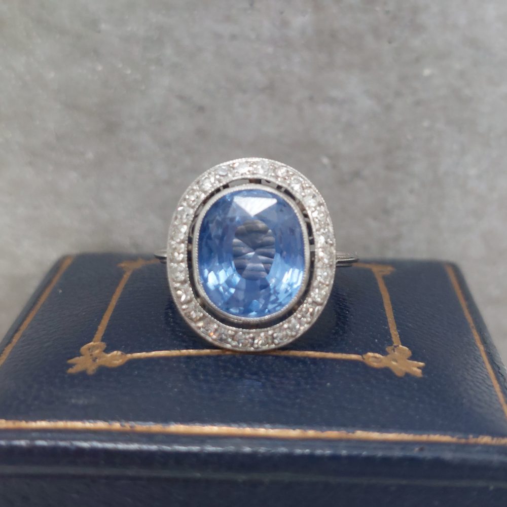 Natural No Heat 5ct Ceylon Sapphire and Diamond Cluster Dress Ring in Platinum