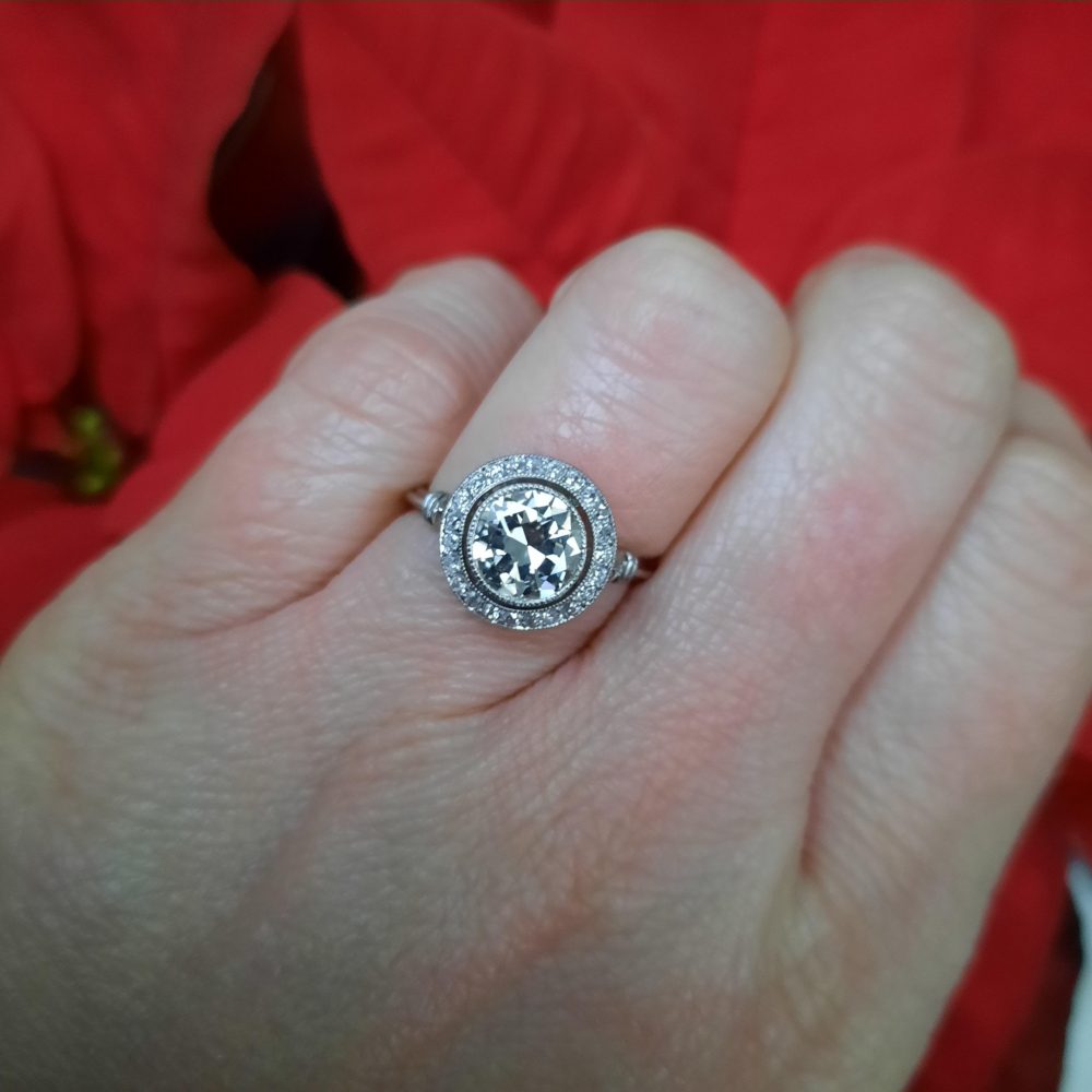 1.50ct Old European Cut Diamond Halo Cluster Ring