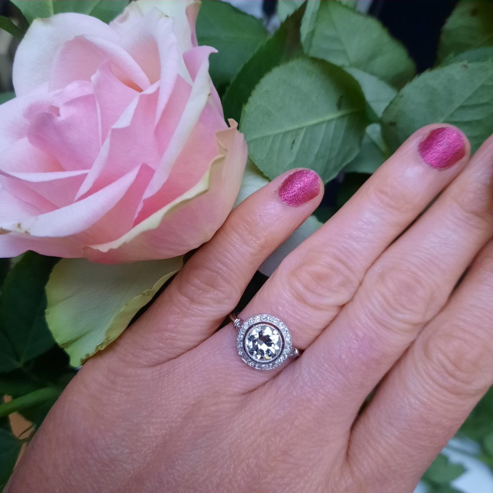 Antique 1.50ct Old European Cut Diamond Halo Cluster Ring in Platinum