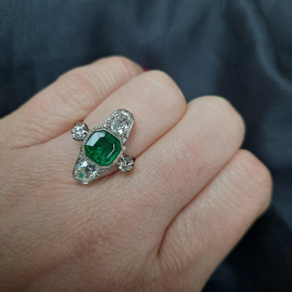 Antique Emerald and Old Cut Diamond Ring