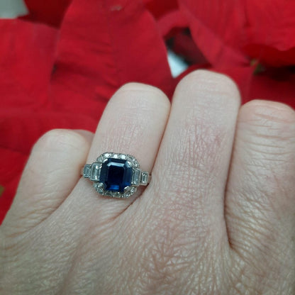 Art Deco 1.5ct Sapphire and Diamond Cluster Dress Ring