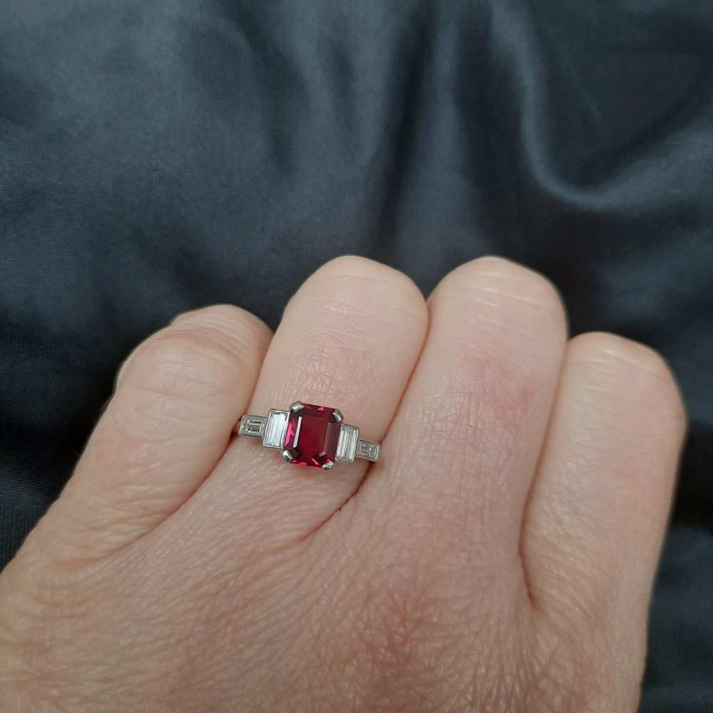 Art Deco 0.76ct Ruby and Baguette Diamond Ring