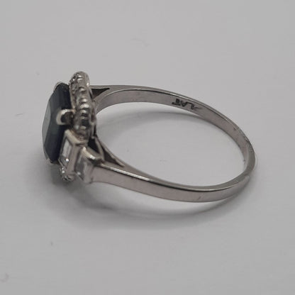 Art Deco 1.5ct Sapphire and Diamond Cluster Engagement Ring