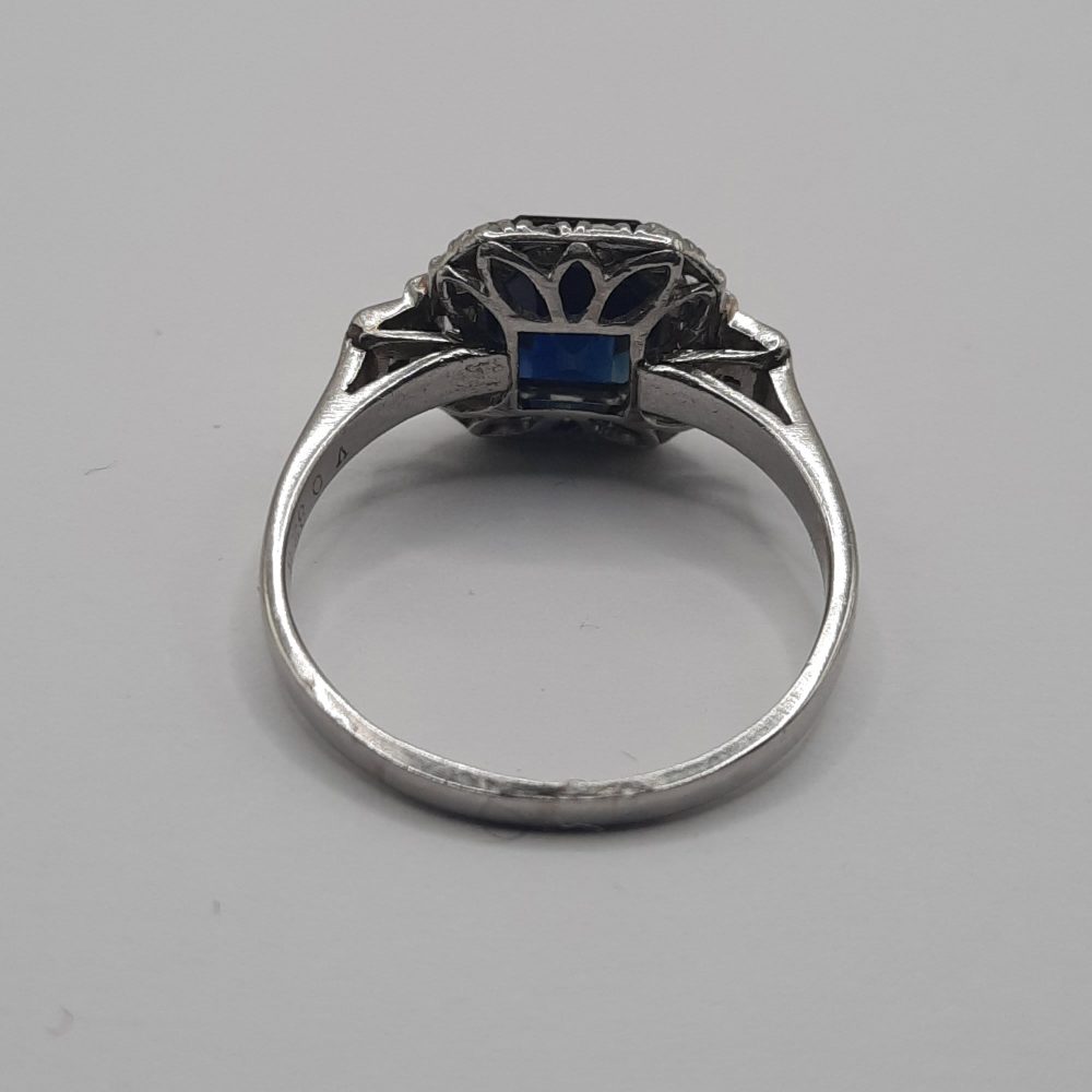 Art Deco 1.5ct Sapphire and Diamond Cluster Engagement Ring in Platinum