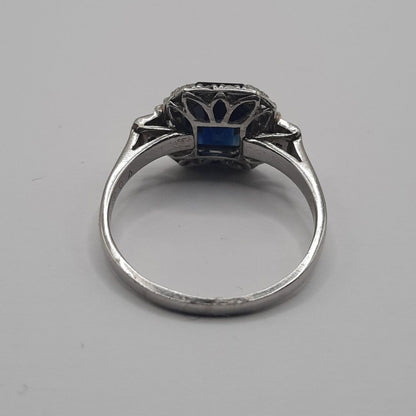 Art Deco 1.5ct Sapphire and Diamond Cluster Engagement Ring in Platinum