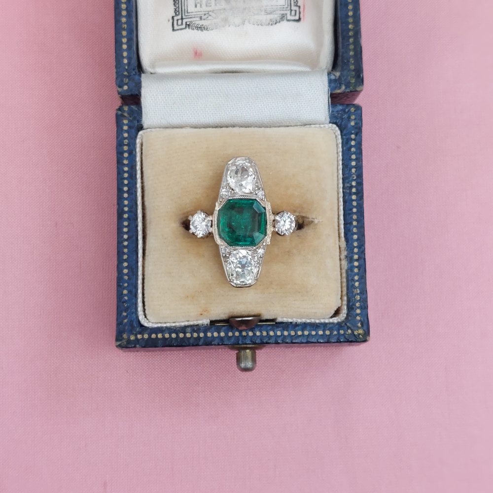 Antique Emerald and Old Cut Diamond Ring