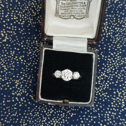 Antique Diamond Three Stone Ring, 1.60 carat total