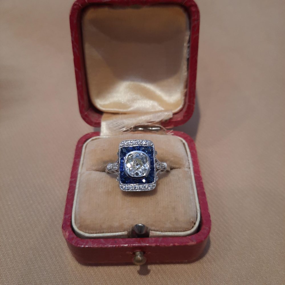 1.25ct Diamond and Calibre Sapphire Tablet Ring