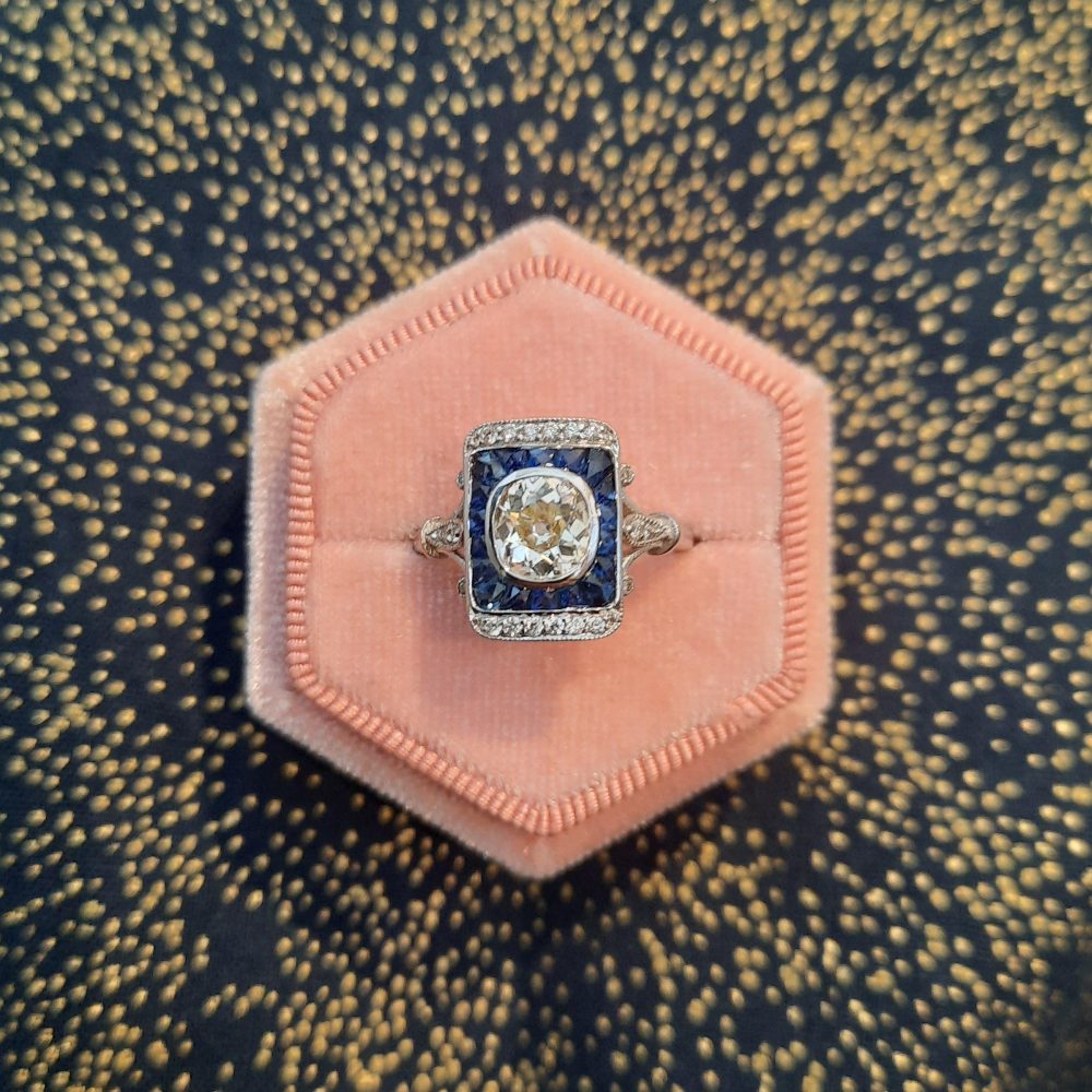 1.25ct Diamond and Calibre Sapphire Tablet Ring