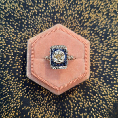 1.25ct Diamond and Calibre Sapphire Tablet Ring
