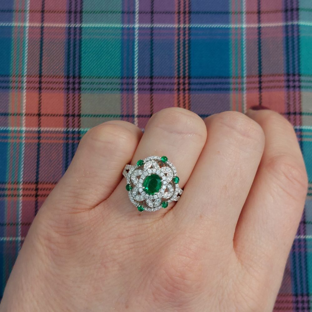 Zambian Emerald and Diamond Dress Ring, 18ct White Gold