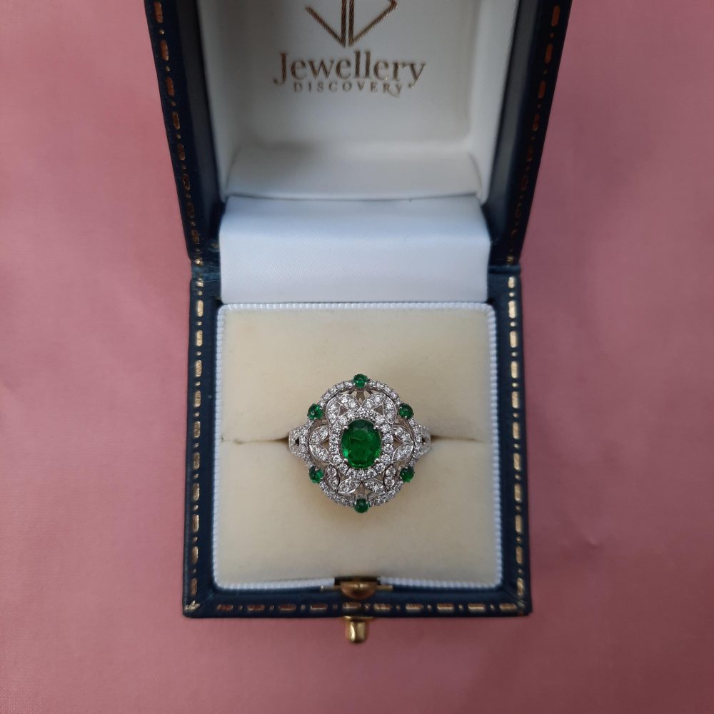 Zambian Emerald and Diamond Dress Ring, 18ct White Gold