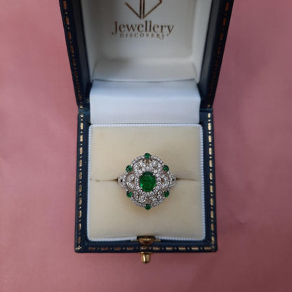 Zambian Emerald and Diamond Dress Ring, 18ct White Gold