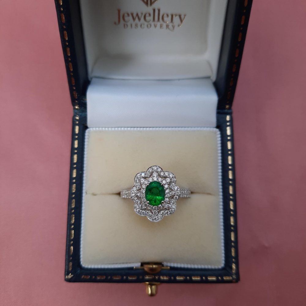 Emerald and Diamond Flower Cluster Ring