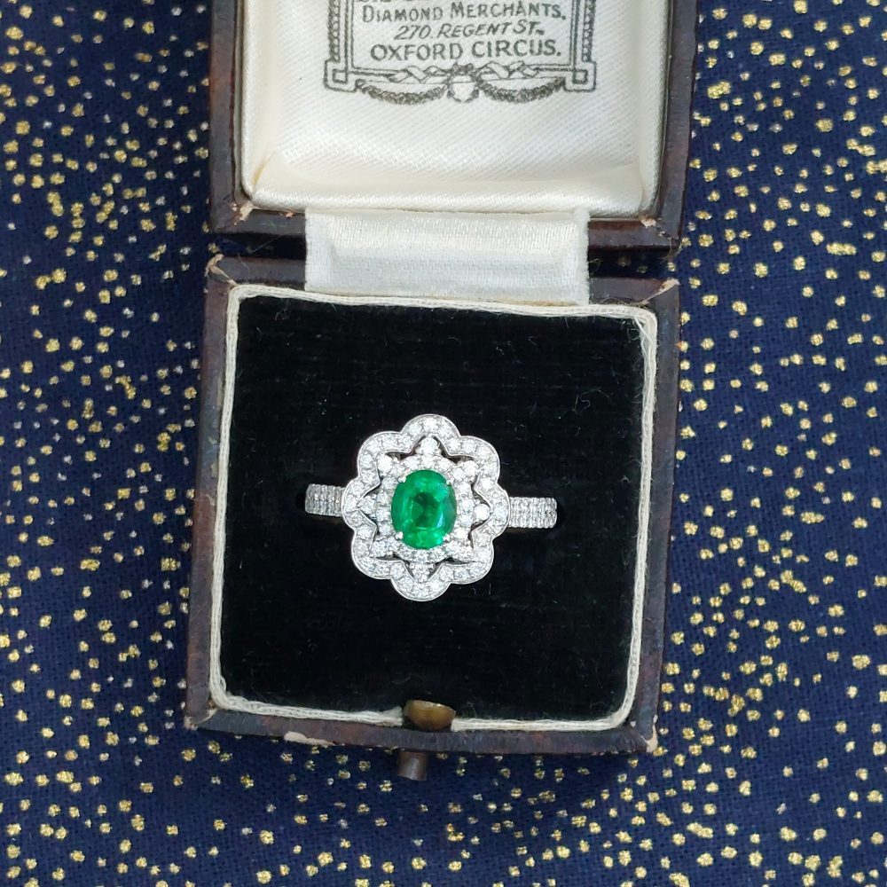 Emerald and Diamond Flower Cluster Ring