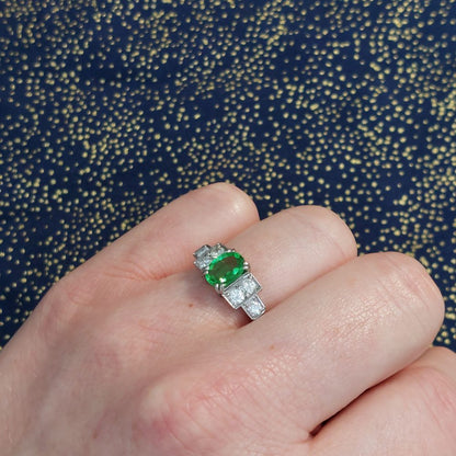 Vintage 1940s Green Demantoid Garnet and Diamond Ring