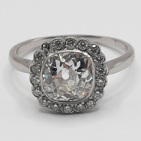 Antique 1.25ct Cushion Cut Diamond Cluster Engagement Ring
