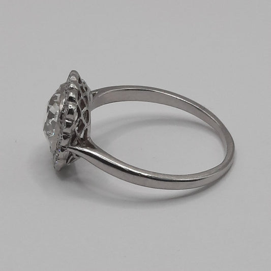 Antique 1.25ct Cushion Cut Diamond Cluster Engagement Ring