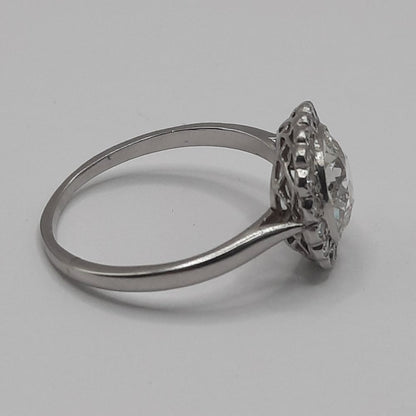Antique 1.25ct Cushion Cut Diamond Cluster Ring