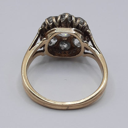 Victorian Antique 2.6cts Old Cut Diamond Cluster Ring in 18ct Yellow Gold