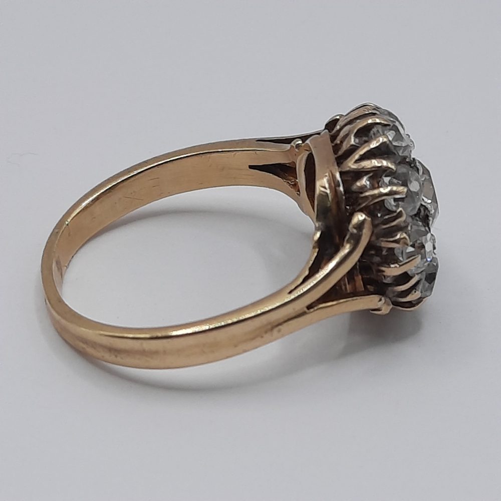 Victorian Antique 2.6cts Old Cut Diamond Cluster Ring